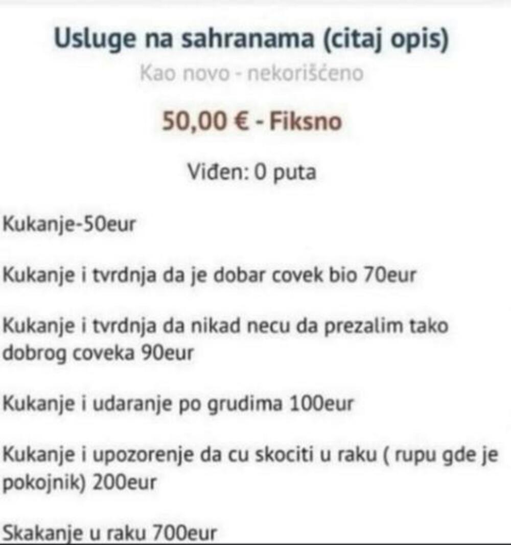 Oglas, Usluge na sahranama