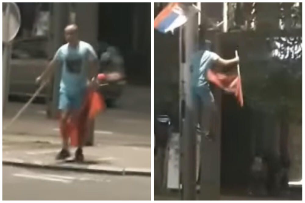 POGLEDAJTE ŠTA OVAJ MLADIĆ RADI: Skidanje albanskih zastava se nastavlja, šta je bre ovo? (VIDEO)