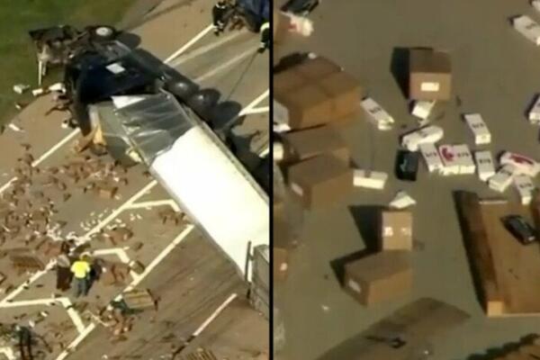 PUKLA BRUKA! Vozač kamion imao udes, iz vozila ispalo nešto jako SRAMNO, a reporteri ZABIBERILI JOŠ VIŠE! (VIDEO)