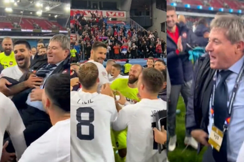 "VI NISTE NORMALNI, MAJKE MI..." Ludo slavlje fudbalera Srbije na terenu, Piksi i Mitar poleteli u vazduh! (VIDEO)