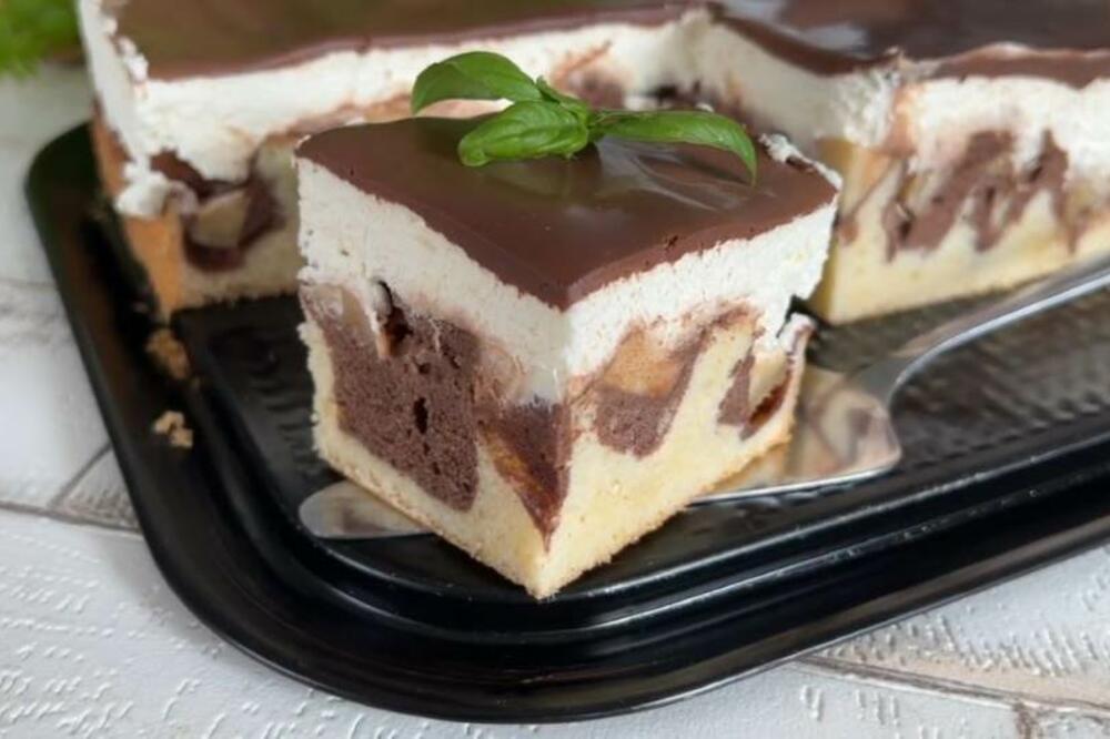 DUNAVSKI TALASI SA JABUKAMA: Dvobojni kolač fenomenalnog preseka preliven čokoladom (VIDEO)