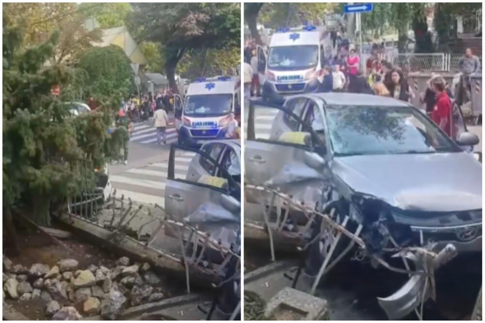 JEZIV UDES KOD OSNOVNE ŠKOLE NA BANOVOM BRDU: Automobilom se zakucao u ogradu! (VIDEO)