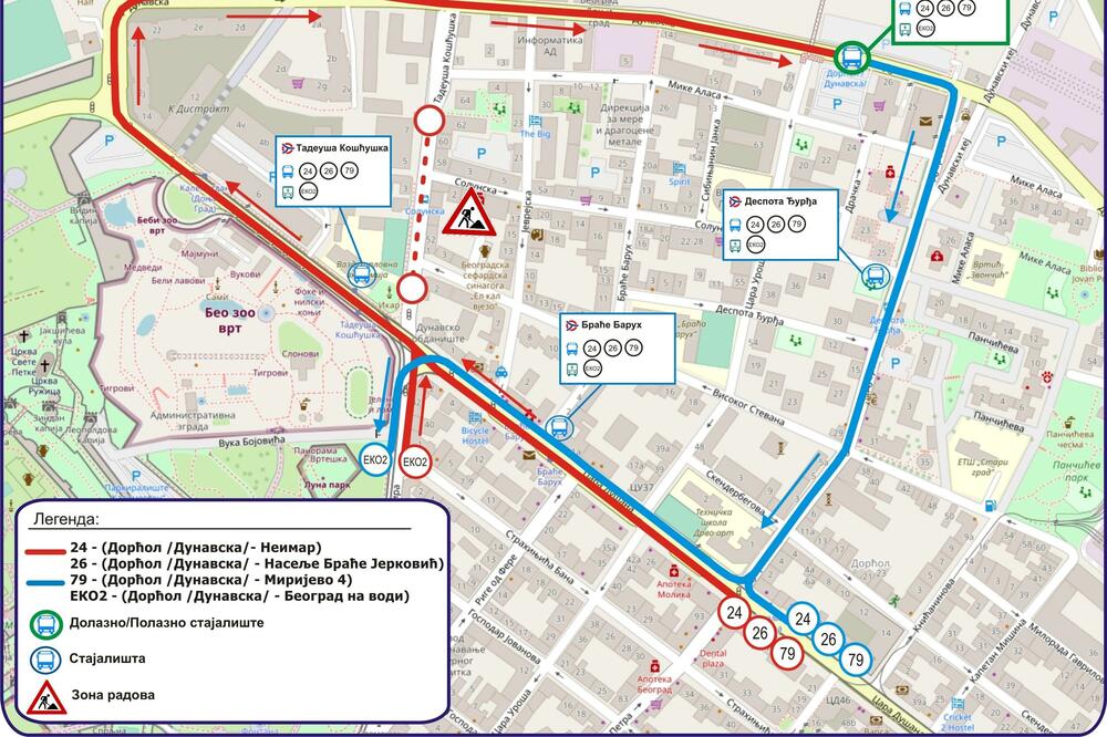 OVO JE NOVA MAPA KRETANJA GRADSKOG PREVOZA NA DORĆOLU: Pet linija menja trasu, obratite pažnju (FOTO)