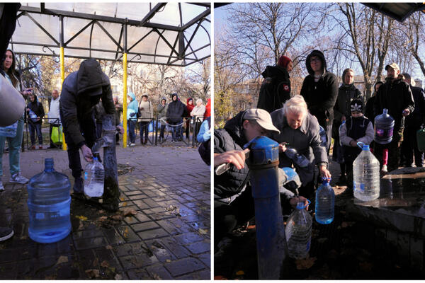 POTRESNE SCENE U KIJEVU: Veliki delovi grada ostali u MRAKU, ljudi čekali da uzmu vodu iz FONTANE U PARKU (FOTO)