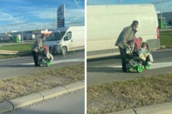 OVO SAMO U SRBIJI MOŽETE DA VIDITE: Jeziva scena na Preljini, čovek GURA kolica sa DETETOM nasred MAGISTRALE! VIDEO