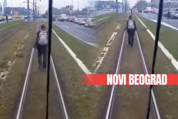 MOGAO JE GLAVU DA IZGUBI! Pešak na Novom Beogradu HODA PO ŠINAMA, tramvaj mu se PRIBLIŽIO, a on se NE POMERA! VIDEO