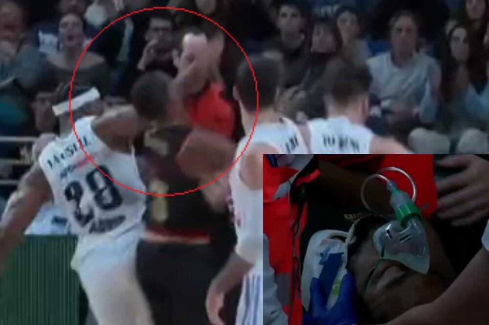 STRAVIČNA POVREDA BIVŠEG IGRAČA ZVEZDE, UDAREN LAKTOM U LICE: Zakačili ga na kiseonik i izneli na nosilima! (VIDEO)