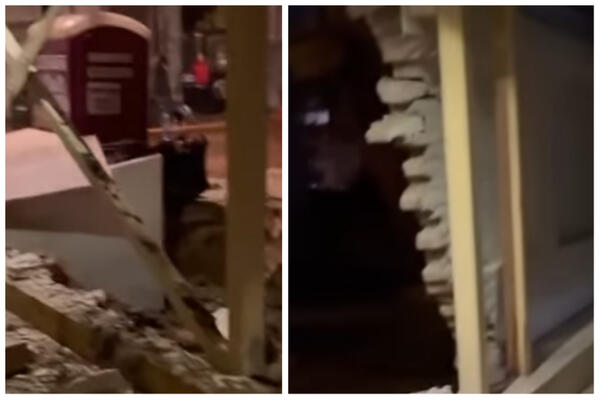 SRUŠIO SE ULAZ ZGRADE NA VRAČARU: Ceo zid otpao, ostala samo konstrukcija! (VIDEO)