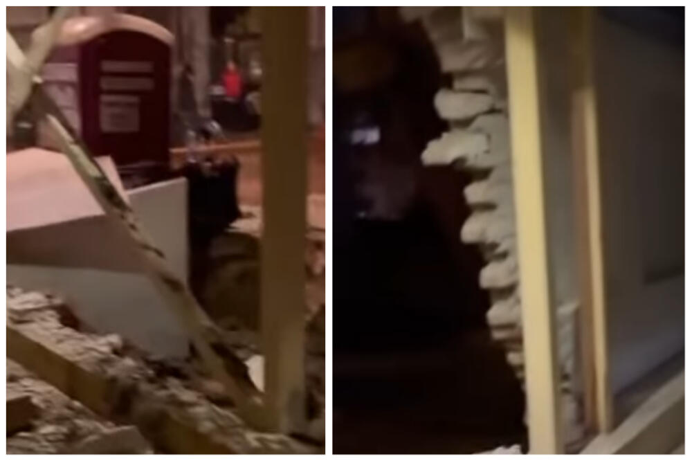 SRUŠIO SE ULAZ ZGRADE NA VRAČARU: Ceo zid otpao, ostala samo konstrukcija! (VIDEO)