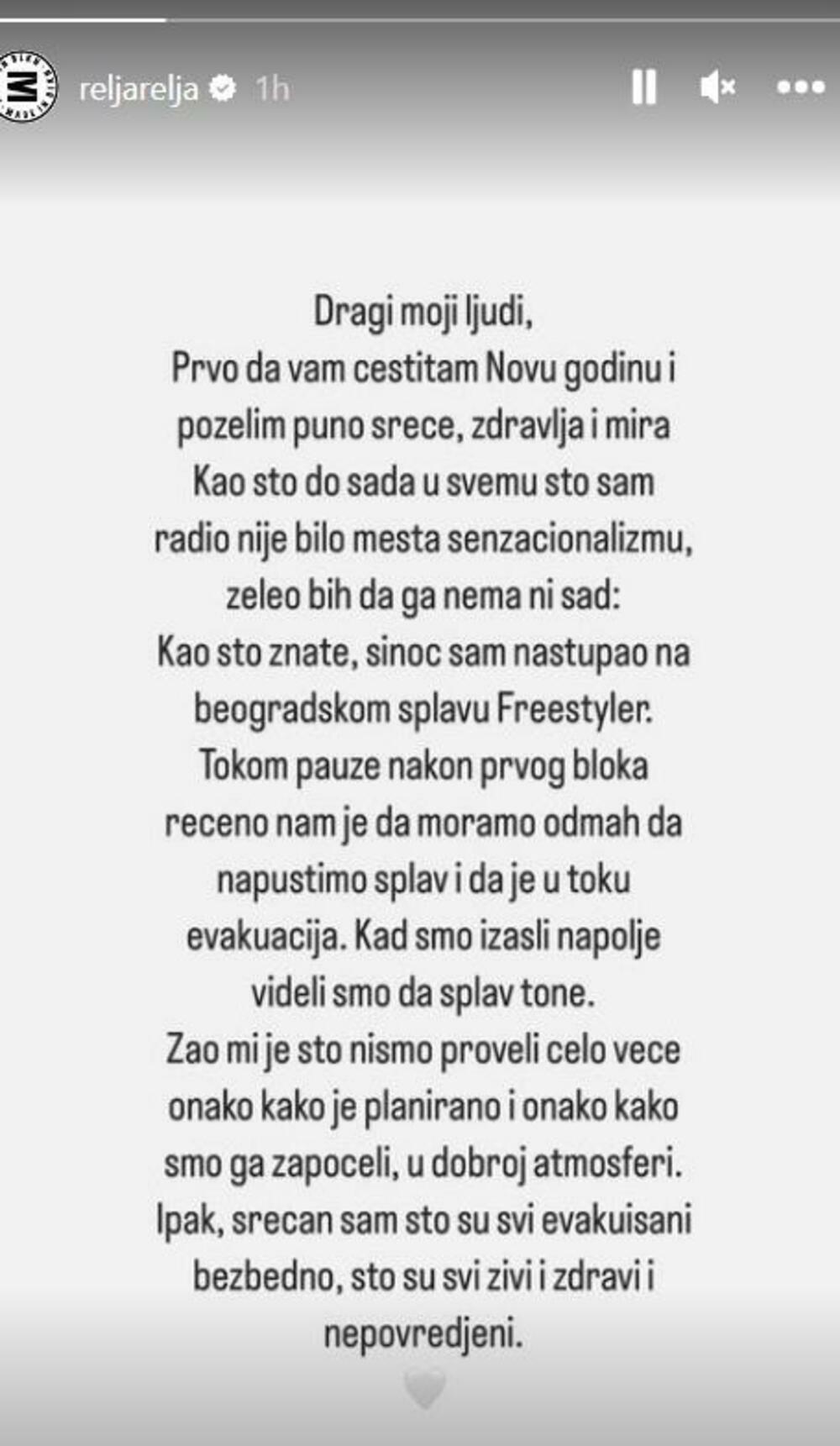 Relja se oglasio nakon nastupa održanog na Fristajleru koji je potonuo