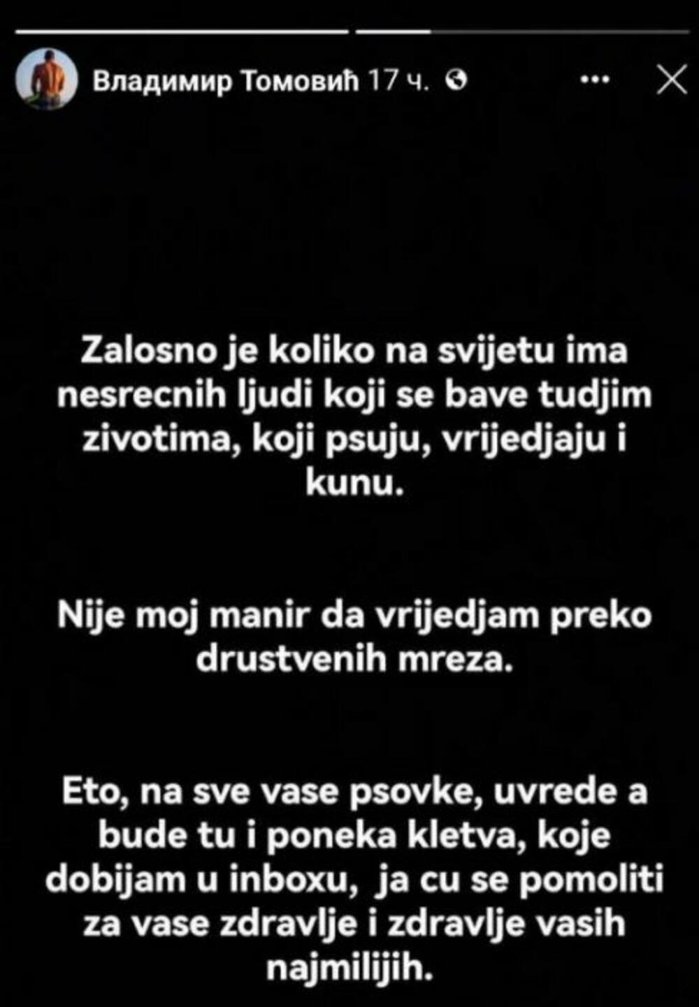 Objava Vladimira Tomovića