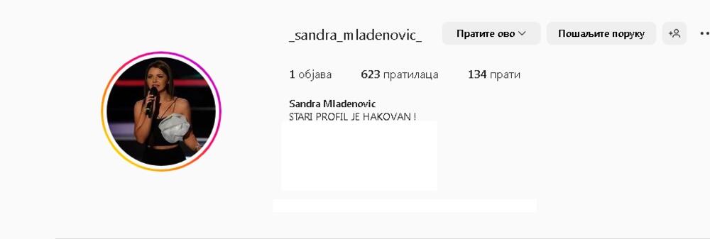 Sandri Mladenović hakovali profil