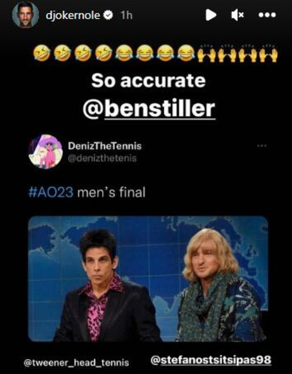 Novak Đoković, Ben Stiler, Oven Vilson