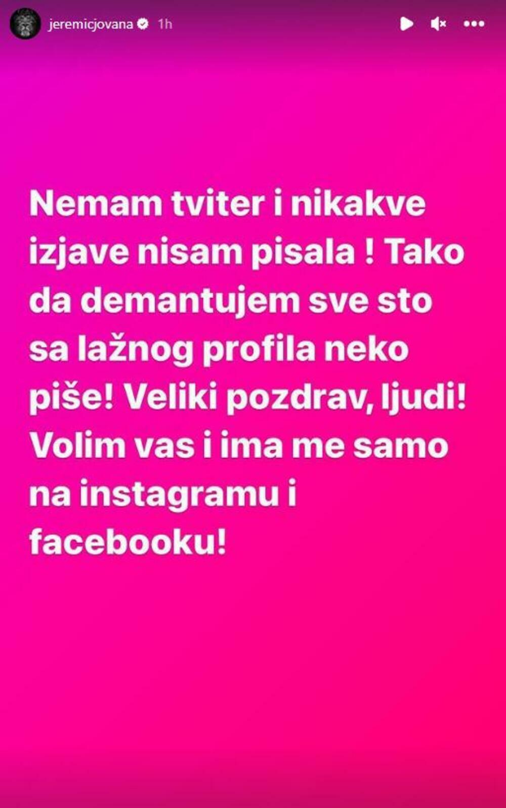 Objava Jovane Jeremić