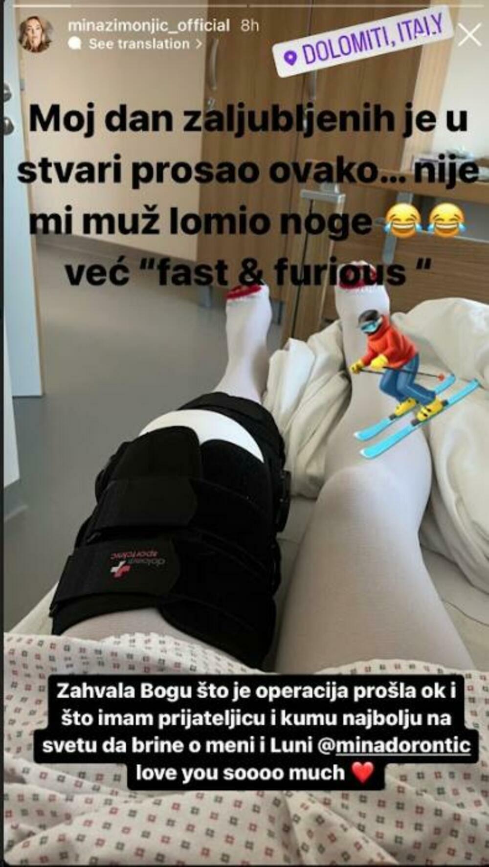 Mina Zimonjić polomila obe noge na zimovanju