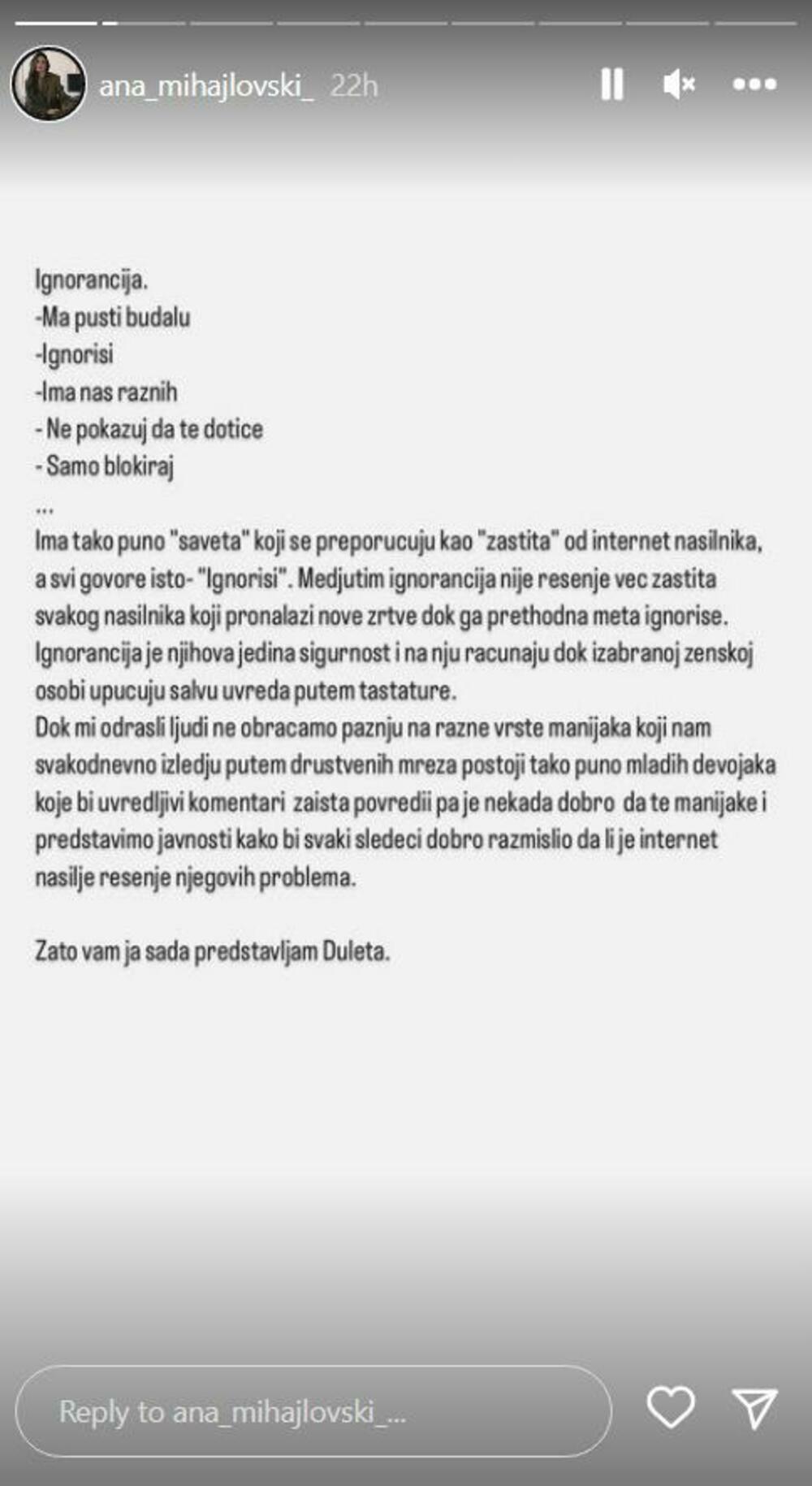 Objava Ane Mihajlovski