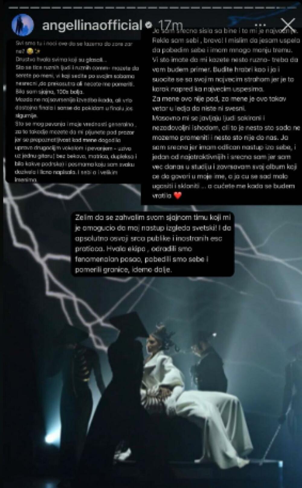 Angelina nakon ispadanja sa pesme za Evroviziju