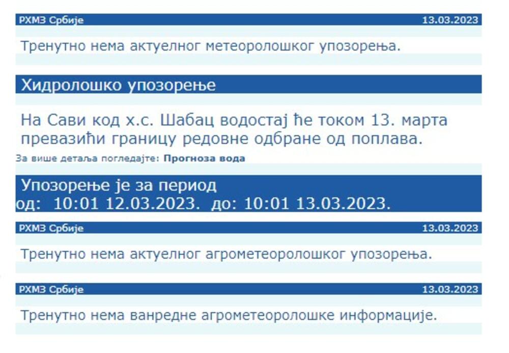 Upozorenje RHMZ-a