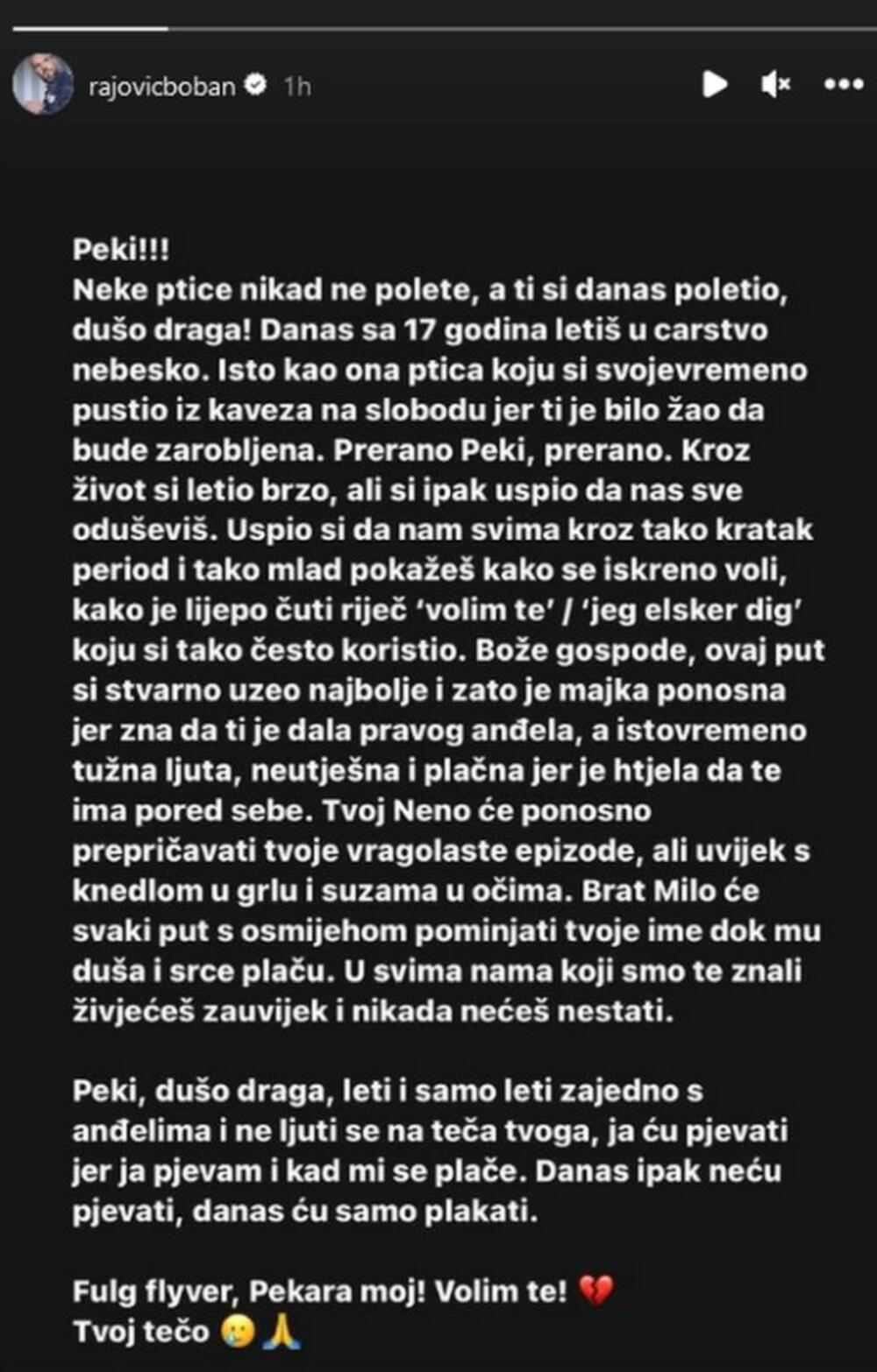 Objava Bobana Rajovića