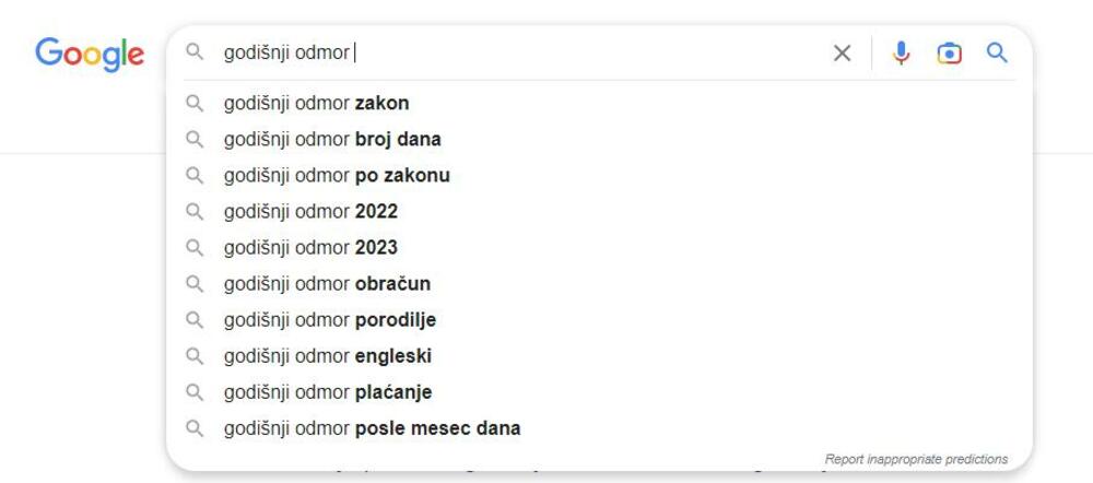 Godišnji odmor pretraga na google-u