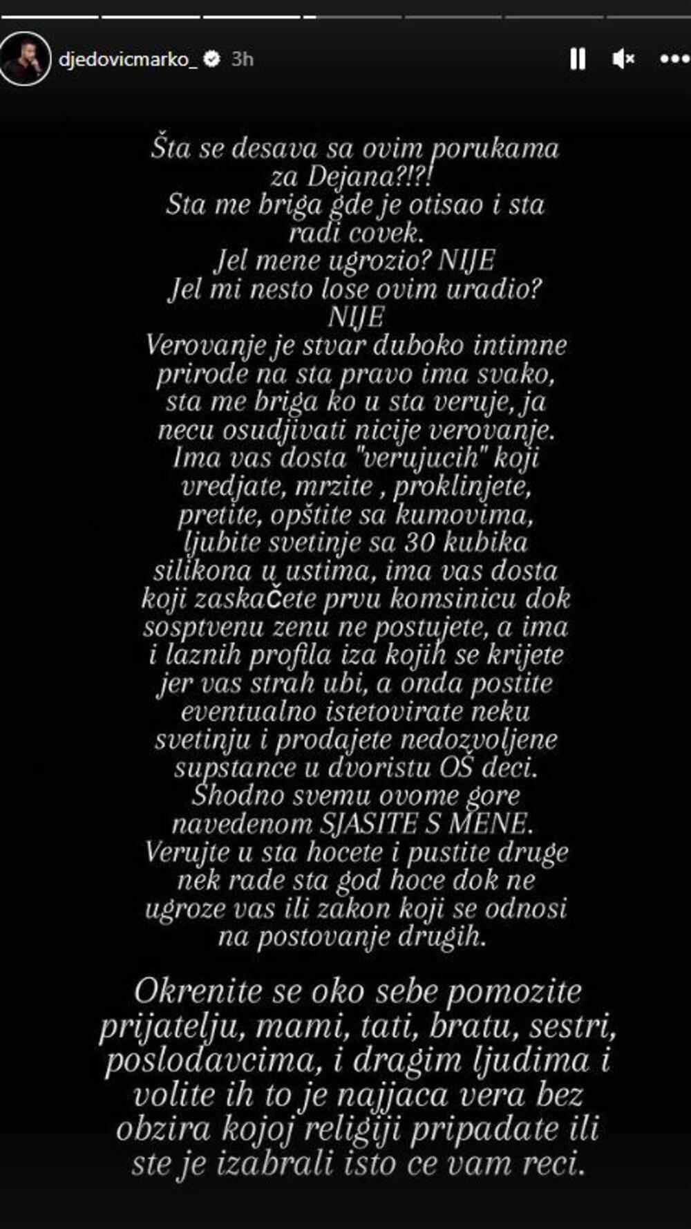 Objava Marka Đedovića