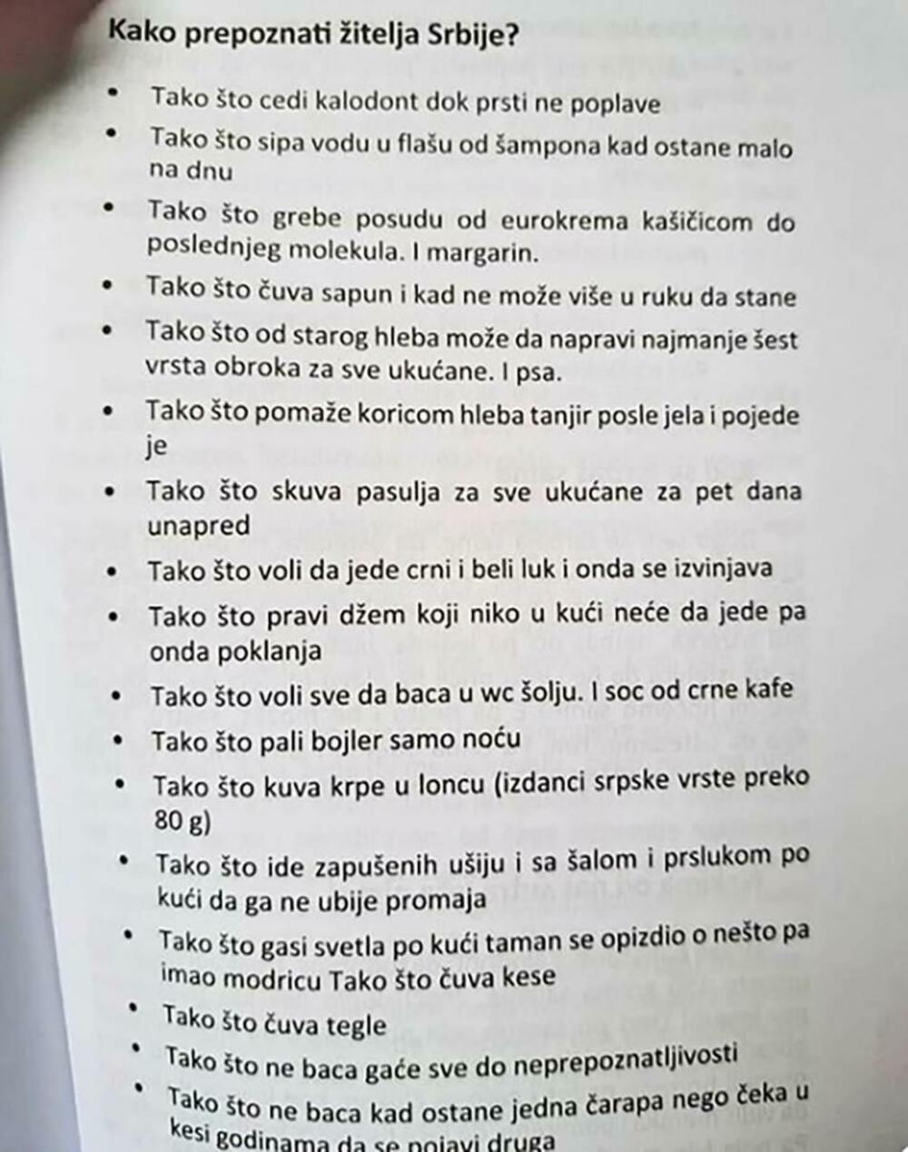 Spisak koji opisuje Srbe