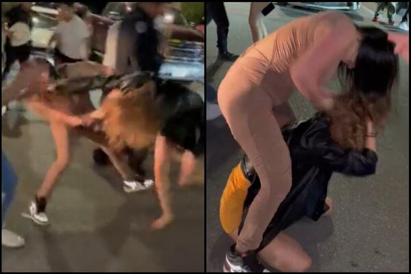 PESNICA U GLAVU, PA SUZAVAC U LICE: Dve polugole devojke makljaju se nasred ulice, ljudi gledaju u šoku (VIDEO)