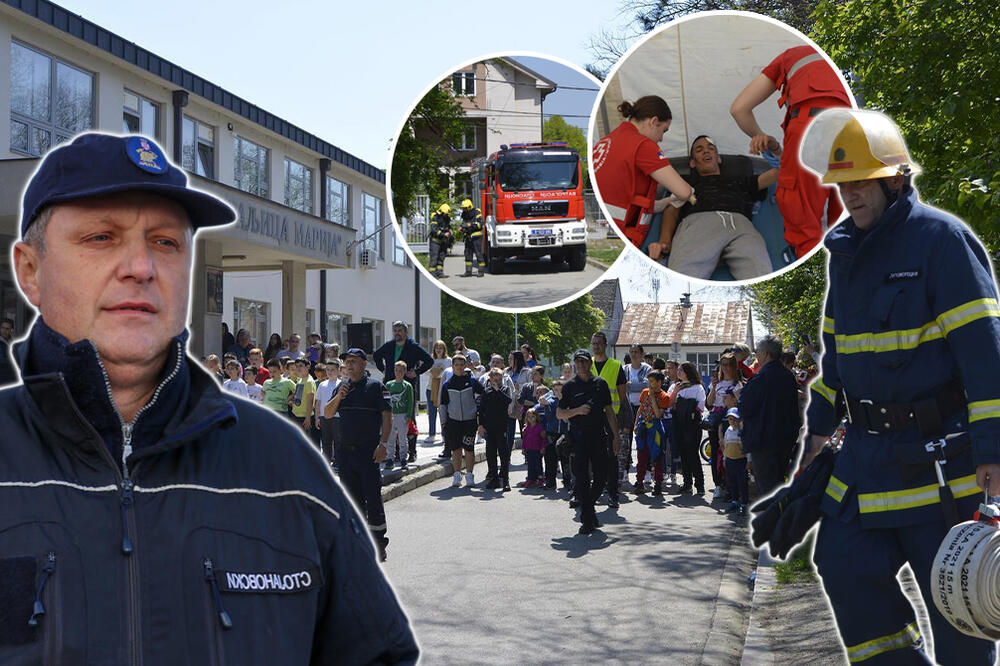 VATROGASCI I DOBROVOLJCI ORGANIZOVALI VEŽBU U PROSTORIJAMA ŠKOLE: Mališani oduševljeno posmatrali SVAKI KORAK