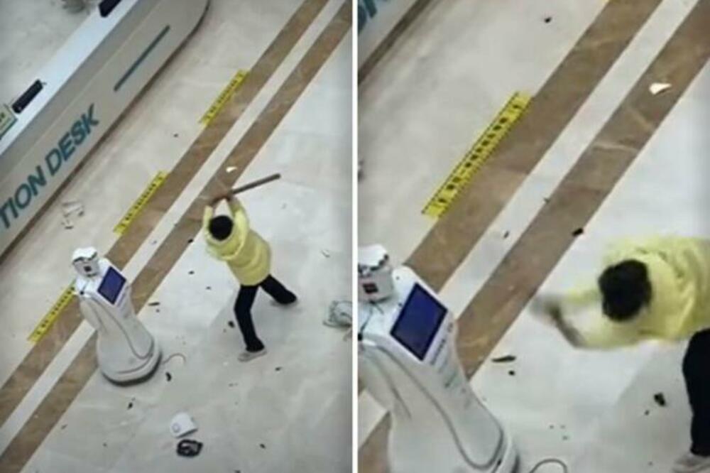 ZAMENILI RECEPCIONERA ROBOTOM, A ONA GA RAZLUPALA PALICOM: Ljudi u neverici gledaju (VIDEO)