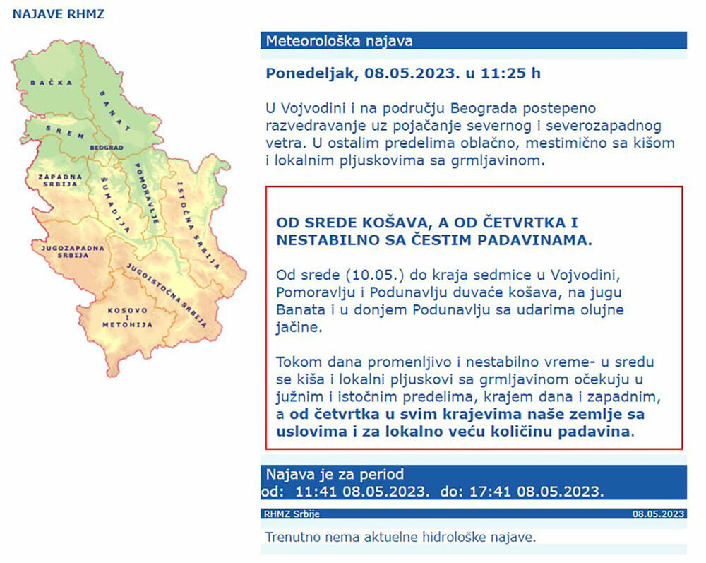 Prognoza Hidrometeorološkog zavoda