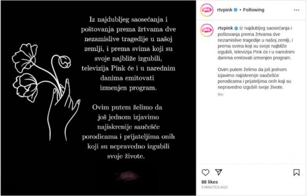 Saopštenje televizije Pink