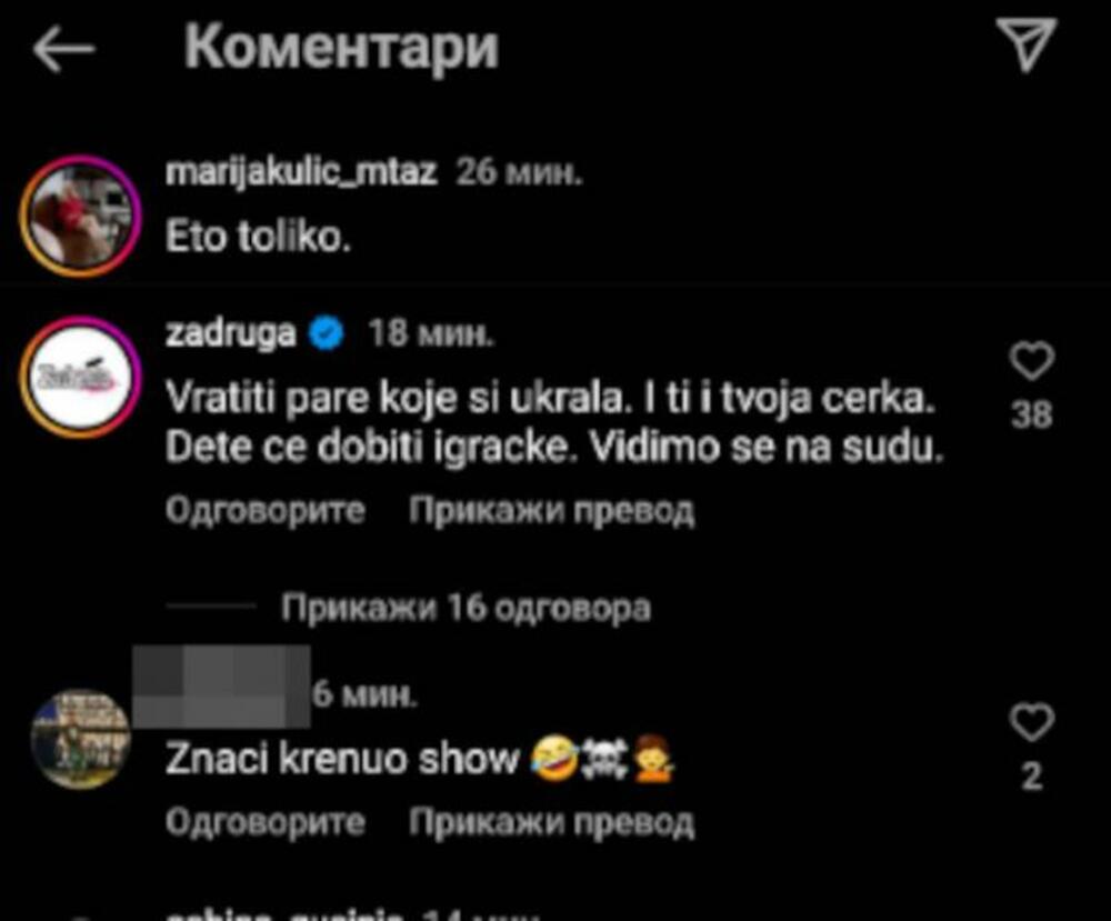 Komentar ispod objave Marije Kulić