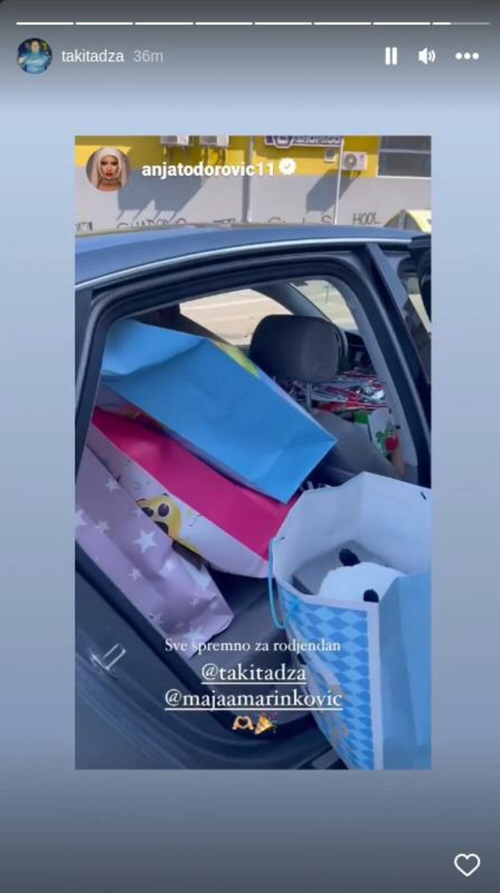 Taki se dogovorio sa prodkcijom da Maju unesu hranu i piće koje je doneo u Šimanovce kako bi počastila zadrugare, ali i poklone od pirjatelja, fanova i porodice