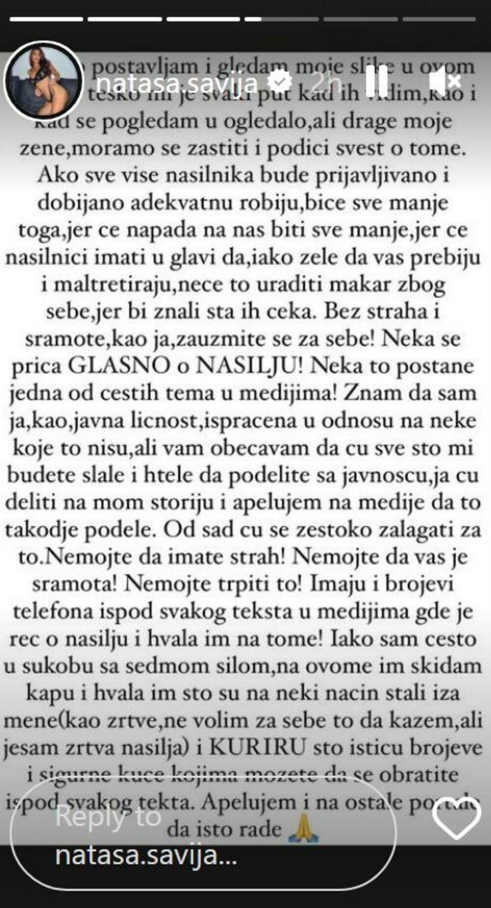 Objava Nataše Šavije