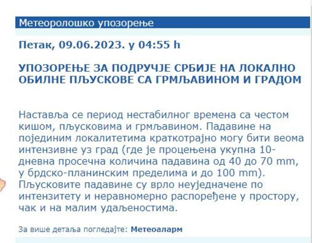Upozorenje za 9. jun