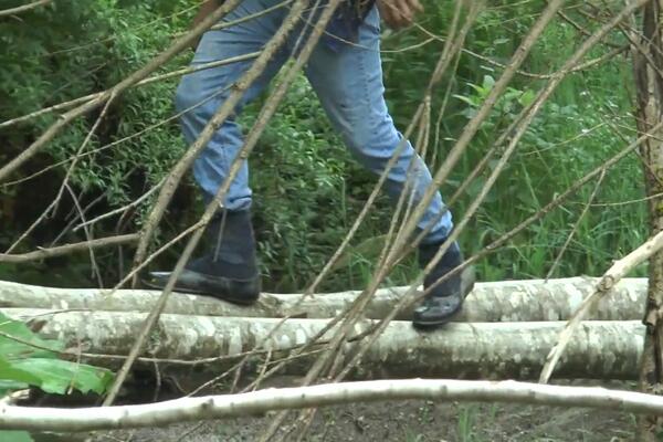 VODA ODNELA MOST U IVANJIČKOM SELU: Meštani nabujalu reku mogu preći samo preko postavljenih trupaca (FOTO)