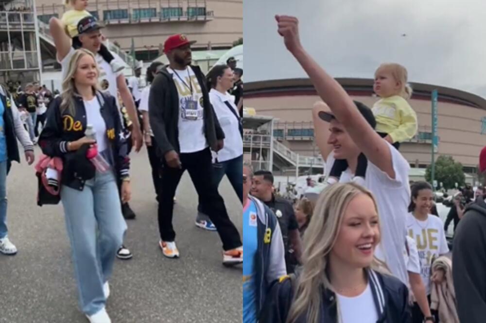 JOKIĆI KRENULI U POBEDNIČKU PARADU: Ognjena Nikoli na ramenima, masa mu KLIČE, njoj NIŠTA nije jasno! (VIDEO)