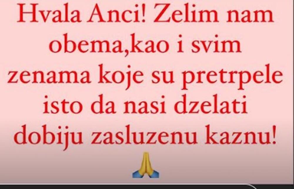 Ana je objavila video snimak Nataše Šavije na kojem starleta pokazuje svoje povrede lice, te napisala 'stop nasilju nad ženama'