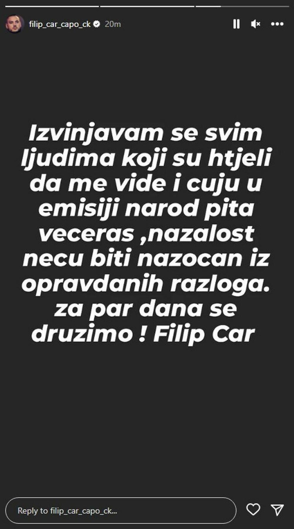 Objava Filipa Cara