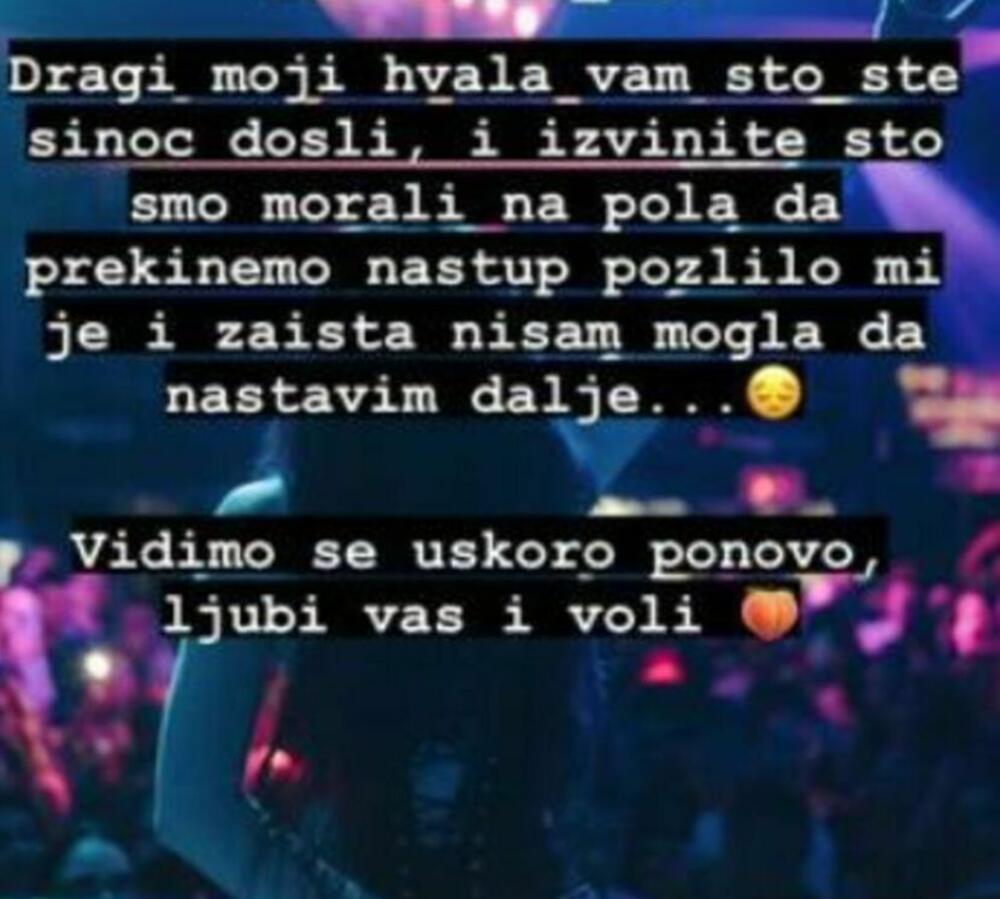 Pevačica se oglasila nakon što je morala da prekine nastup