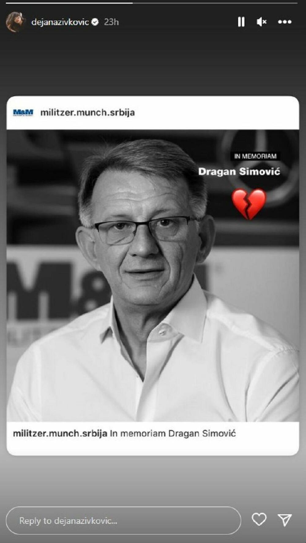 Dejana Živković se oprostila od svekra