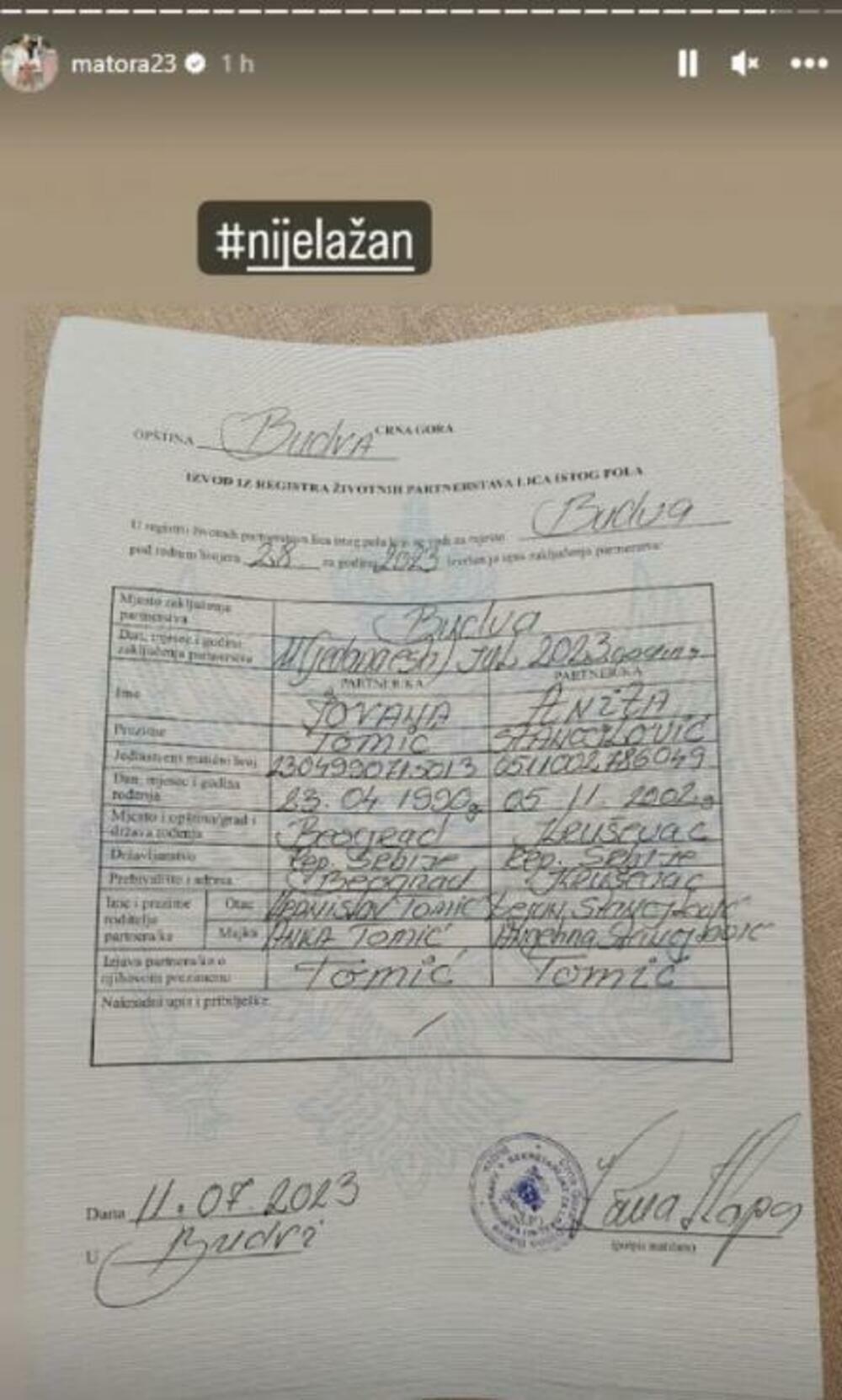 Brak Anite i Matore je validan