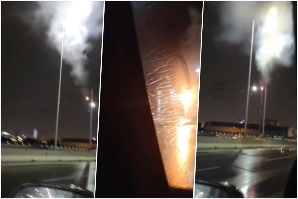 ZAPALILA SE BANDERA NA MOSTU NA ADI! Grom udario direktno u nju, metal se USIJAO! (VIDEO)