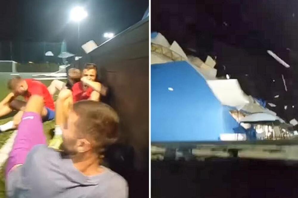 DRAMATIČAN SNIMAK IZ NIŠA! Delove balona za fudbal NOSI OLUJČINA, deca se sklonila u zaklon! (VIDEO)