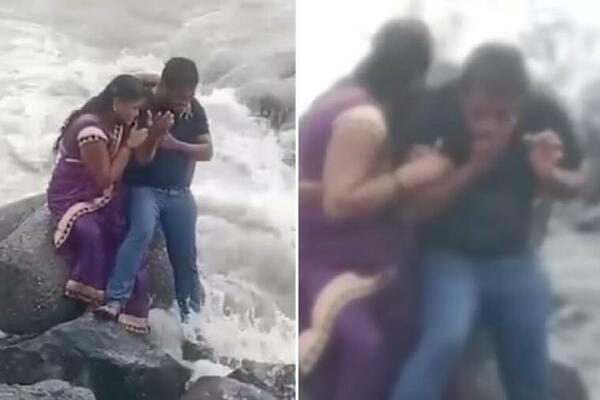 SEDELA SA MUŽEM NA STENI, A ONDA JE TALAS UBIO PRED KAMEROM!Dete urla dok se majka davi, snimak je jako uznemirujuć