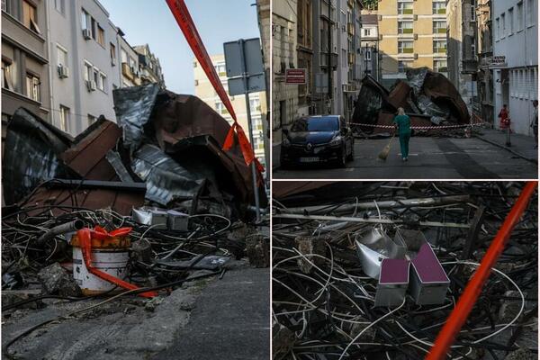 STANARI NA VRAČARU PRETRNULI OD STRAHA: Olujni vetar srušio veliki limeni krov, zatvorena ulica (FOTO)