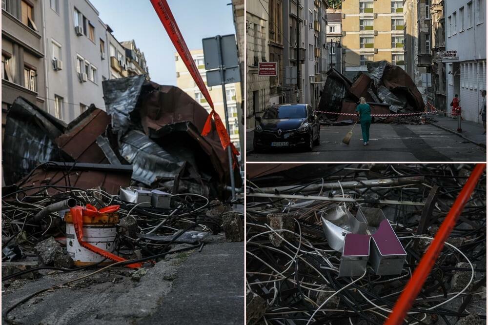 STANARI NA VRAČARU PRETRNULI OD STRAHA: Olujni vetar srušio veliki limeni krov, zatvorena ulica (FOTO)