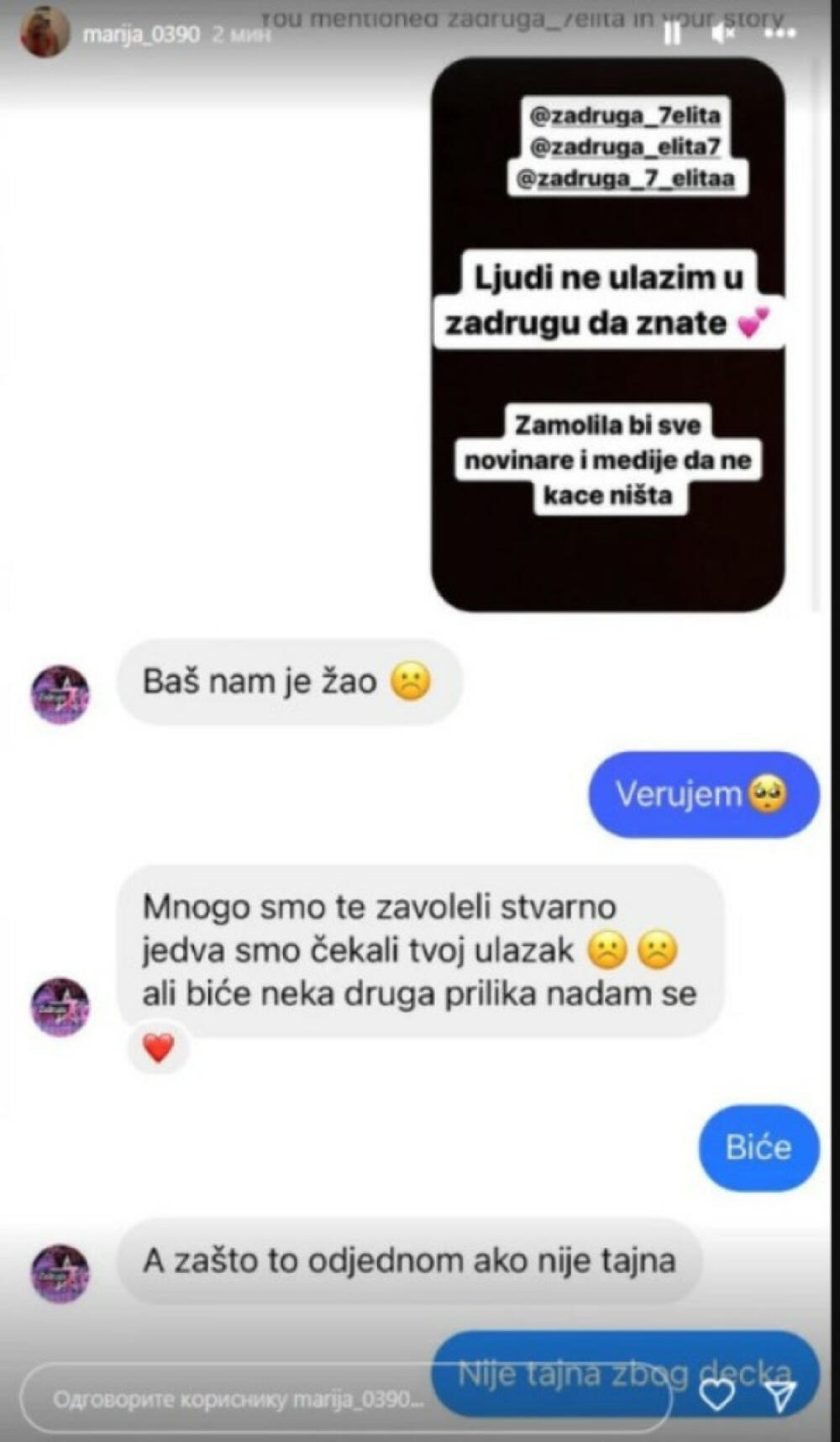 Ana Marija Pavlović objaviala neulazi u Zadrugu 7