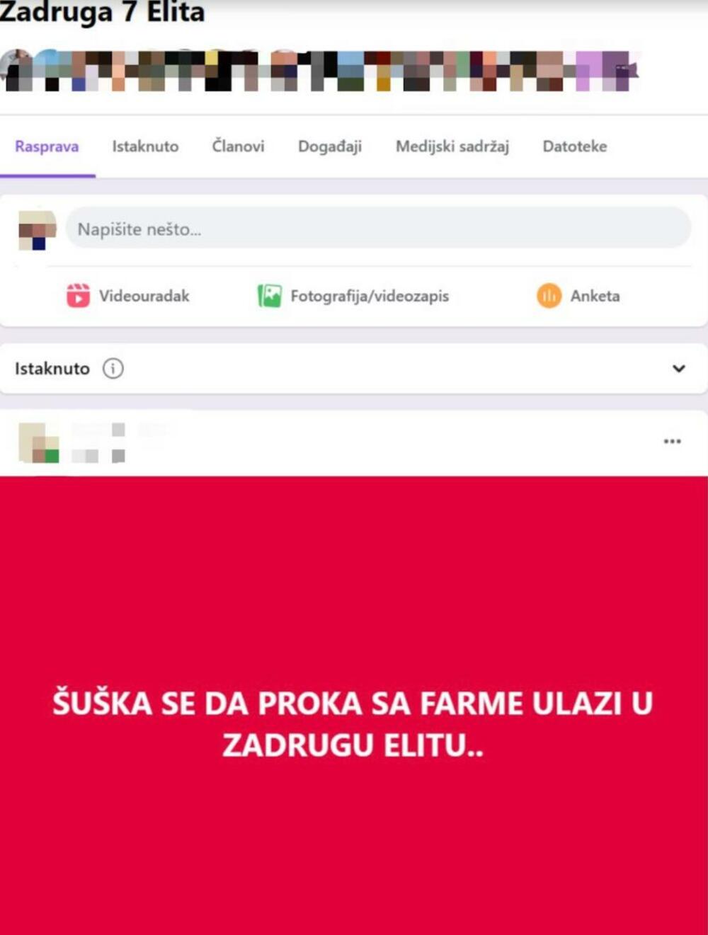 Komentar na fan stranici Zadruge Elite