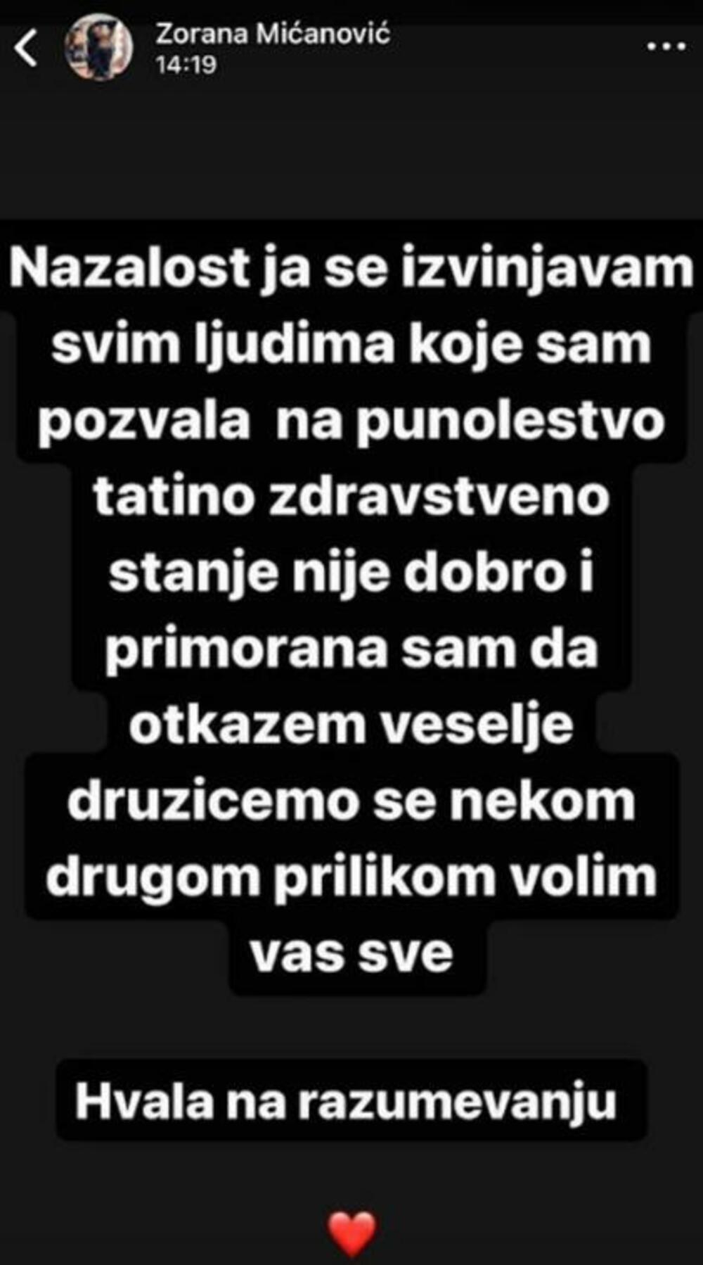 Objava Zorane Mićanović